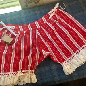 Red and White Striped Lace Trim Shorts bloomers waist 26/32 cute core pantaloons